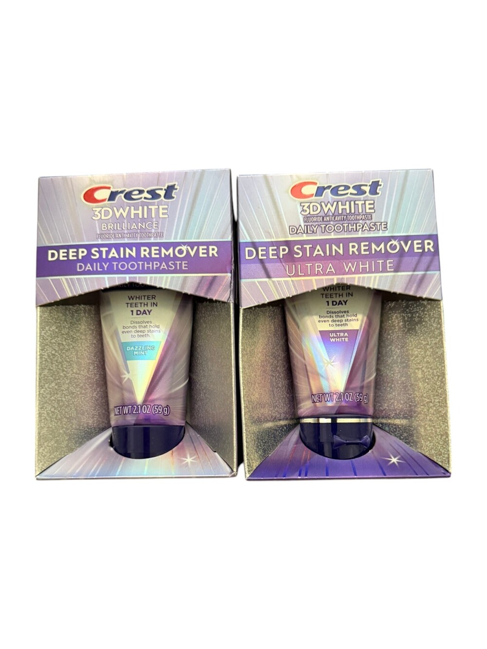 Lot of 2 Crest 3D White Deep Stain Remover Toothpaste 2.1oz EXP 09/27, 11/27